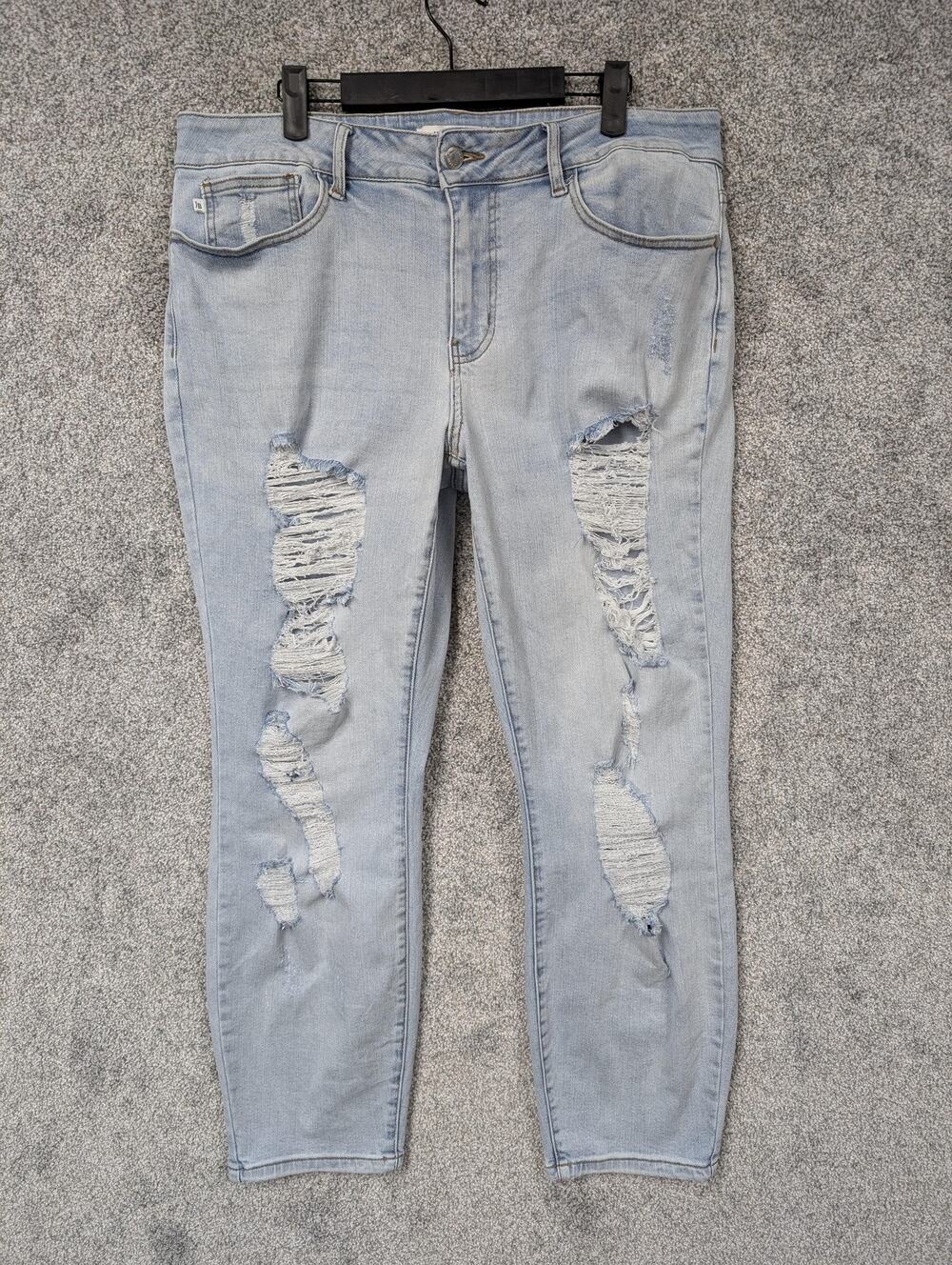 Judy Blue Boyfriend Jeans Womens 16W 36x28 Blue Distressed High Rise Denim